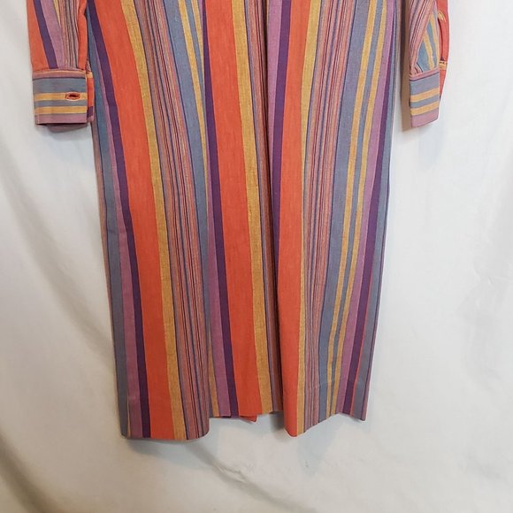 Shirt Dress Long Sleeves Vertical Stripes Collar Button Front Muriel Ryan Serbin - Picture 10 of 11